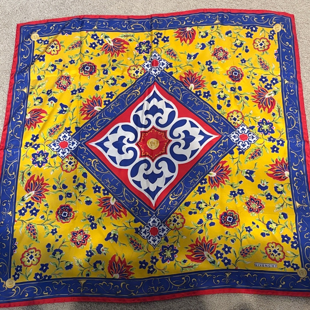 Givenchy Bright Yellow Floral Silk Scarf